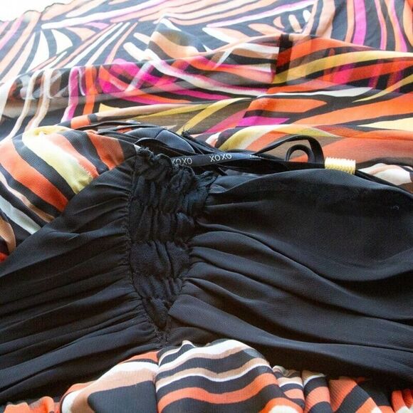 Vgt Y2K Does 70s Colorful Psychedelic Print XOXO Maxi Ring Strappy Dress Size S - Picture 10 of 13